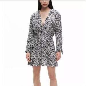 Zara Ditsy Floral Faux Wrap Dress XXL Long Poet Sleeve Deep V-neck Mini Pullover